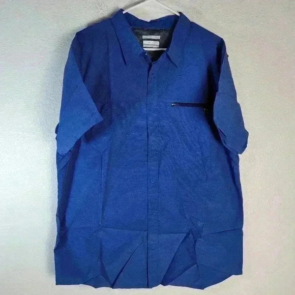 Columbia Omni Shade Mens Shirt Blue XXL Fishing Short Sleeve Snap Vented - Picture 1 of 6